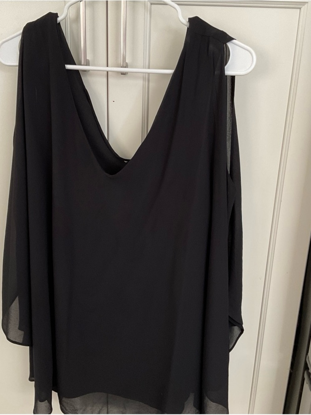 Black Cold-Shoulder Chiffon Blouse - Women